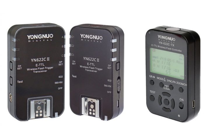 Set med sändare och mottagare med TTL-automatik
